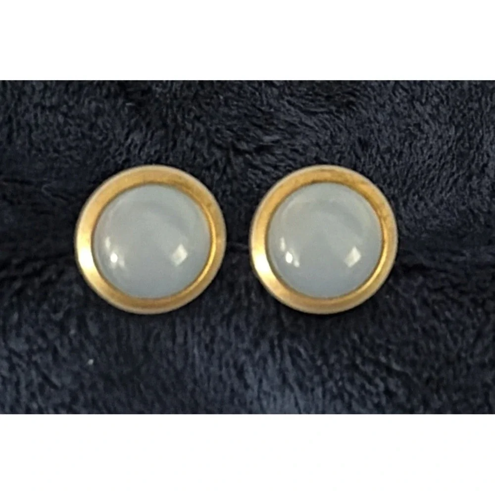 Vintage 60s Gold Tone Light Blue Cabochon Cufflinks  Round Button Minimalist